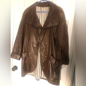 - Leder “ Betty Barclay” womens brown leather vintage coat